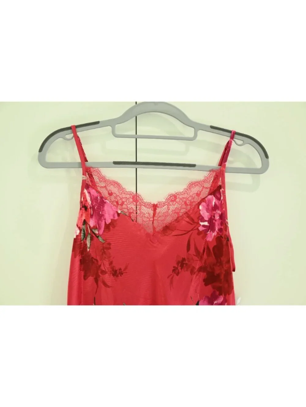NWT Linea Donatella Satin Chemise Lace Trim Sz S Red Floral Lingerie Sleepwear